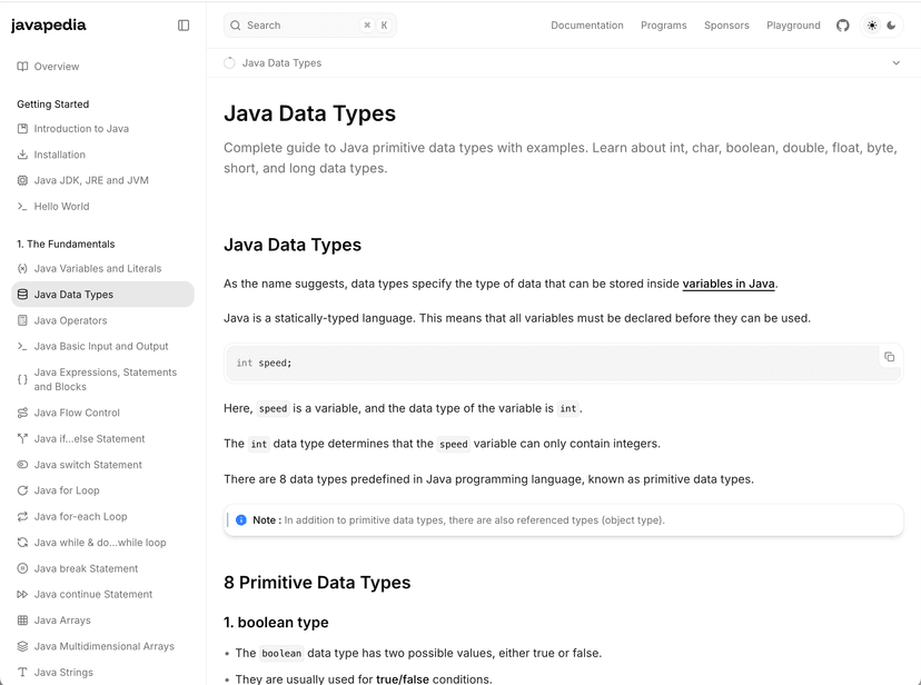 Beautiful user interface design showcasing Javapedia's clean and modern look